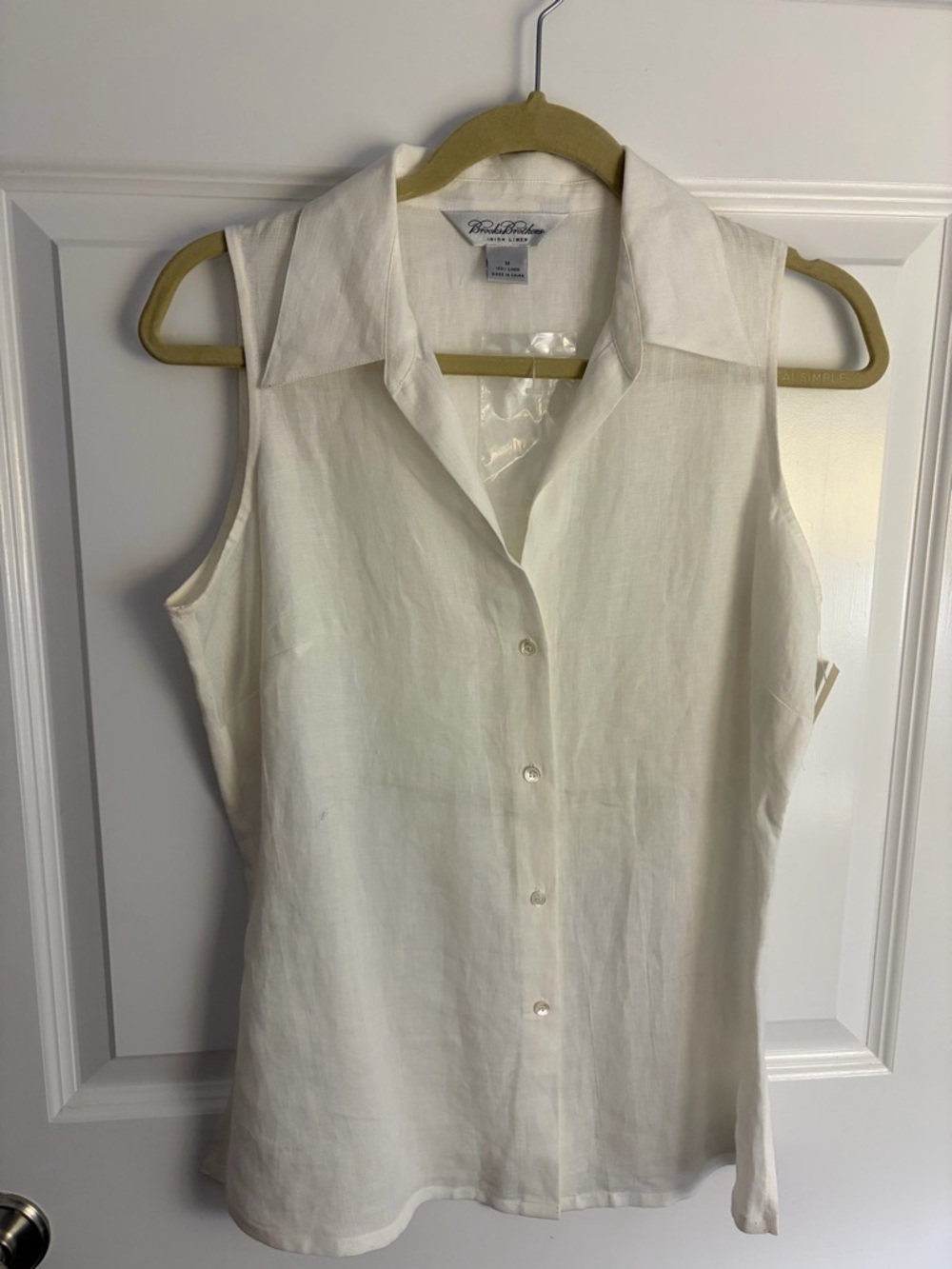 Brooks Brothers White Sleeveless Linen Button-Down Shirt
